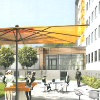 Chill and relax in front of your student residence hall!